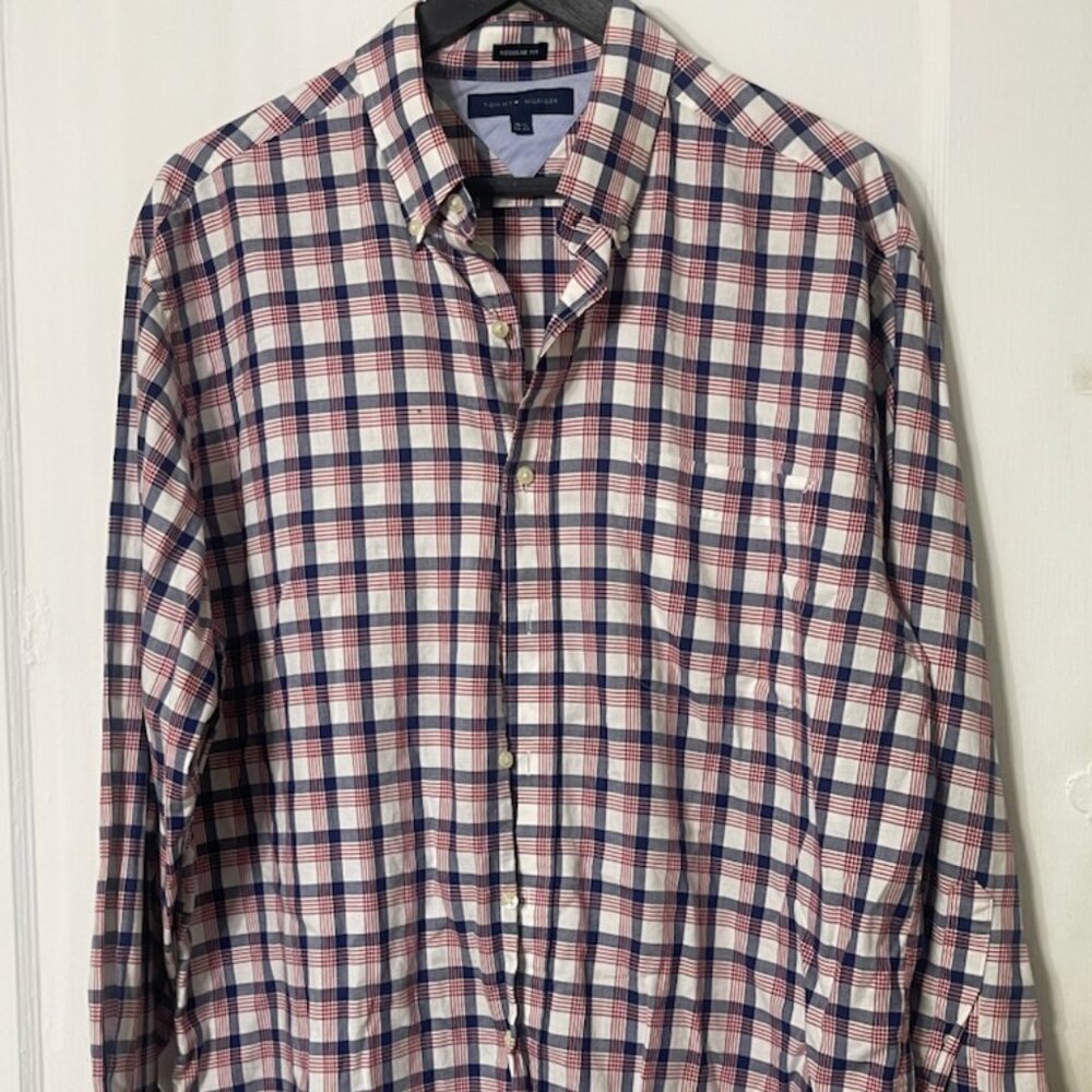 Tommy Hilfiger 16.5/32-33 Regular Fit‎ Men Button-Up Long Sleeve Blue Red White